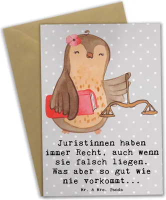 Produktbild von Mr. & Mrs. Panda Grußkarte Juristin Recht - Grau Pastell - Geschenk, Paragraphen, Gesetz, Jura, osterkarten, Anwältin, einladungskarten, weihnachtskarten, hochzeitskarten