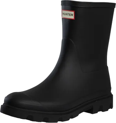 A black Hunter boot is shown against a white background.
