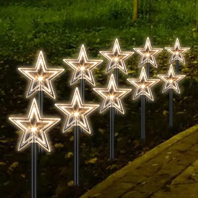 Obrázek produktu pro Yakimz 10x LED světelné tyčinky Stars Warm White 6/18h Timer 3,6m Light Sticks, Stars Christmas Lighting