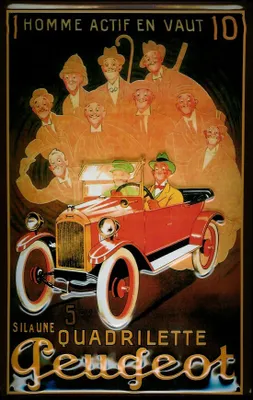 Produktbild von Blechschild Peugeot Quadrilette Oldtimer Auto Schild Nostalgieschild