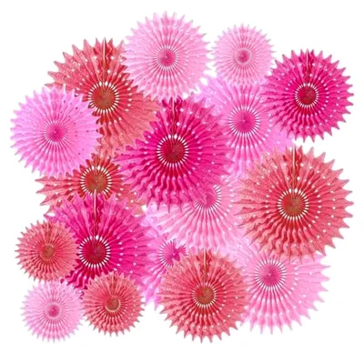 Produktbild von 16 Papierblumen zum Aufhängen, Hochzeitsdekoration aus Papier, Papierfächer in Rot und Rosa, 20/25/35 cm, für Partys und Geburtstagsfeiern