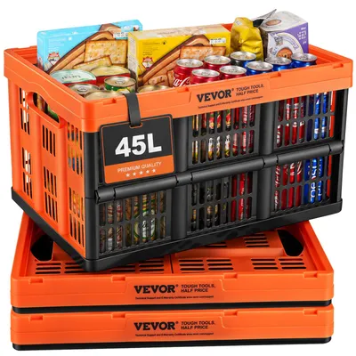 Immagine prodotto di VEVOR set di 3 45L scatola pieghevole professionale in PP scatola di trasporto Scatola di stoccaggio pieghevole con maniglia Scatole impilabili Scatola di stoccaggio Scatole pieghevoli Scatole impilabili per stoccaggio e trasporto Arancione