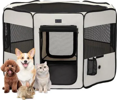 Produktbild von Famanu Hundebox faltbar Pop-up für Hunde, Kaninchen, Katzen - Beige und Schwarz