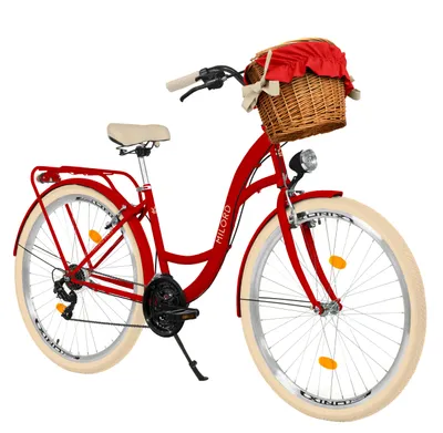 Produktbild von MILORD Damenfahrrad Citybike Komfort Mit Weidenkorb Hollandrad Fahrrad, 28 Zoll, 21-Gang, Rot