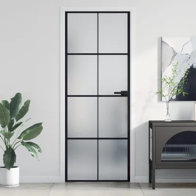 Zdjęcie produktu dla vidaXL Drzwi wewnętrzne slim czarne 76x201,5 cm szkło hartowane i aluminium