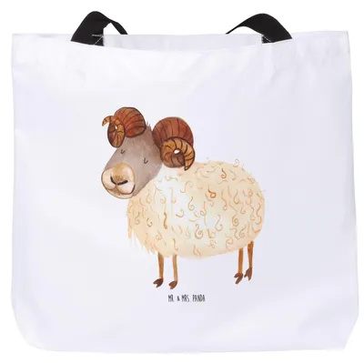 Produktbild von Mr. & Mrs. Panda Schultasche Sternzeichen Widder - Weiß - Geschenk, Schafbock, Tasche, Tote Bag, Geburtstag April, Strandtasche, März, Bock, Aszendent, Laptoptasche