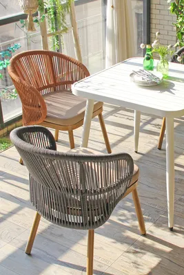 Produktbild von 4er-Set NANCY | Bistro Terrassen Stuhl | Taupe | + Sitzkissen Taupe | Holz Optik | Gastro Gartenstuhl Restaurant