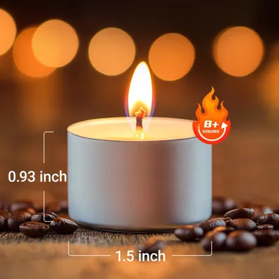 Produktbild von 100 weiße Teelichter aus Palmölwachs – 8 Stunden Brenndauer, paraffin-, ruß- und tropffrei | für Hochzeiten, Feiern, Abendessen und Meditation
