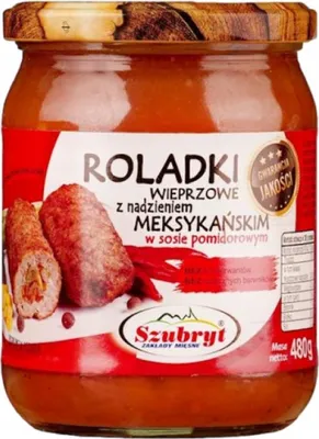 Zdjęcie produktu dla Roladki wieprzowe z nadzieniem meksykańskim w sosie pomidorowym Szubryt 480g