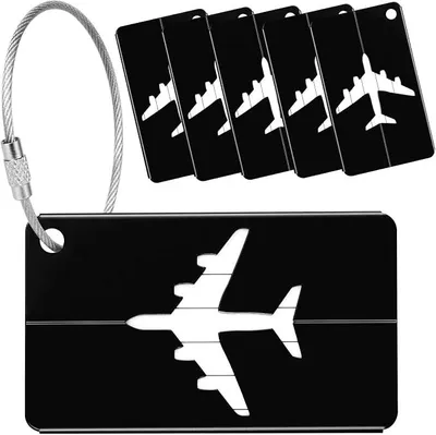 Produktbild von PolkaHome® Bagagelabels für Koffer, 6 Stück Gepäckanhänger aus Aluminiumlegierung, Kofferanhänger mit Stahlschlaufe für