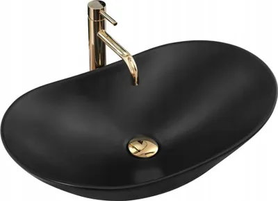 Produktbild von rea Aufsatzwaschbecken Royal, Schwarz, Oval, aus Sanitärkeramik, L 615 B 370 T 100 H 145 mm, schmutz- und kratzresistent, pflegeleicht