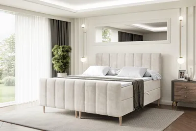 Produktbild von ALTDECOR Boxspringbett mit Holz Füßen, Matratze und Lattenrost, Topper, Fußteil, Polsterbett mit Bettkasten, Bett mit Stauraum H4-Matratze, Doppelbett - OTTA-FD-Z - 140x200 - Beige Monolith