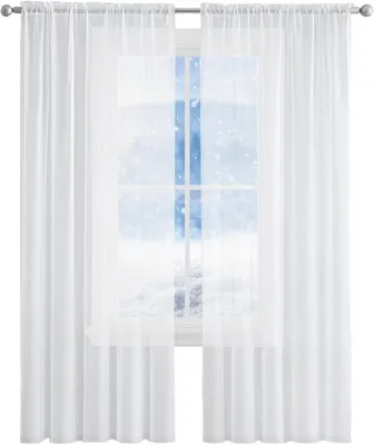Image de Ensemble de deux rideaux transparents, dimensions 106 x 213 cm, rideaux semi-transparents pour salon, rideaux transparents pour portes de salon