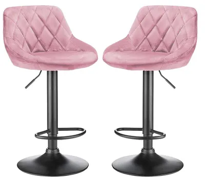 Produktbild von 2er Set Samt Barhocker - Barstuhl Küchenstuhl - Höhenverstellbar - 360° Drehbar - Mit Fußstütze - Metallgestell - Rosa