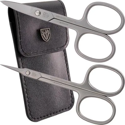 Productafbeelding van Unyqoos® Nagelverzorgingsset, bestaande uit een nagelknipper en een huidschraper (met punt), extra scherp, roestvrij staal, zwart lederen etui, gemaakt in Duitsland