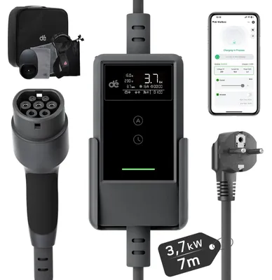 Immagine prodotto di Caricatore per veicoli elettrici, potenza di uscita di 3,7 kW, compatibile con connettore di tipo 2, cavo da 7 metri, controllo tramite app, connettore di tipo 2