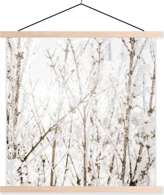 Produktbild von MuchoWow® Textilposter Winter - Äste - Eis 60x60 cm mit holzfarbenen Rahmen - Wanddekoration