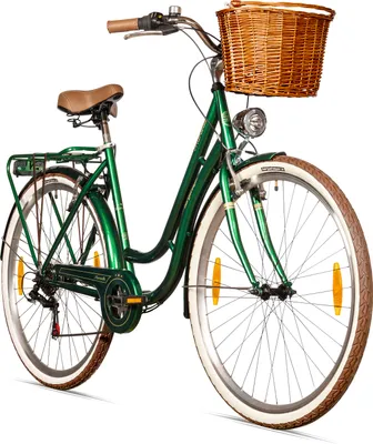 Produktbild von Bergsteiger Marseille 26 Zoll 28 Zoll Damenfahrrad, ab 150 cm, Korb aus Rattan, Fahrrad-Licht, Damen-Citybike, Damenrad im Retro-Design, 6 Gang Shimano Tourney Schaltung