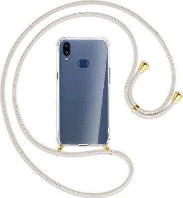 Produktbild von Handykette Backcover-Schutzhülle mit Band (Metall goldfarben) für Samsung Galaxy A10s - broken white
