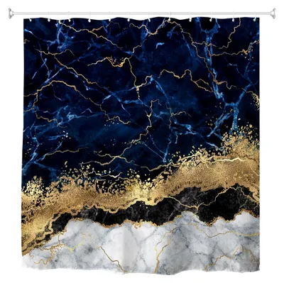 Produktbild von Marmor-Duschvorhang, abstrakt, modern, wasserdicht, Badezimmer-Badevorhänge mit 12 Haken, Blau, 180 x 200 cm
