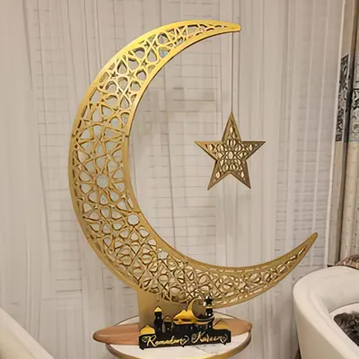 Metallene Halbmond-Dekoration mit Mond und Stern, 67x57 cm