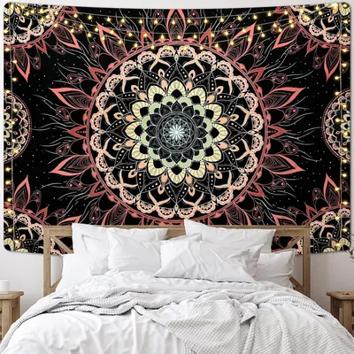Produktbild von Mandala Wandteppich, indisch, bohemian, hippie, Wandbehang, Dekoration, rosa, Lotus, ästhetisch, für Zimmer, Wohnheim, 235 x 180 cm