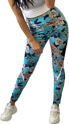 Produktbild von Holala Fitness Leggings Skinny Stretch Yoga Sport Hose mit Blumen Print Größe: XL-XXL
