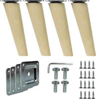 Produktbild von Holzfüße schräg 15cm Holzmöbelfüße Möbelbeine Buche Holz Möbelfüße Schrank Beine Kegel 4 Stück