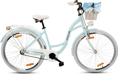 Produktbild von Goetze Style 28 Zoll City Bike, 46 cm Tiefeinsteiger, 1-Gang mit Rücktrittbremse hinten & V-Bremse vorne, LED-Beleuchtung, Rattankorb mit Bezug
