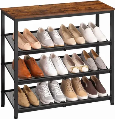 Produktbild von Schuhregal schmal,Schuhablage platzsparend,4 Ebenen mit Holzablage, 63,5 x 30 x 71 cm,Schuhschrank offen,Holz,Verstellbar,für Flur,Eingangsbereich