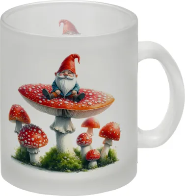 Produktbild von Gartenzwerg auf einem Fliegenpilz Glas Tasse