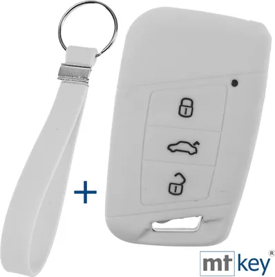 Produktbild von Auto Schlüssel Silikon Schutz Hülle + Schlüsselband Weiß Kompatibel mit VW Passat B8 Arteon Skoda Kodiaq 3 Tasten KEYLESS SMARTKEY