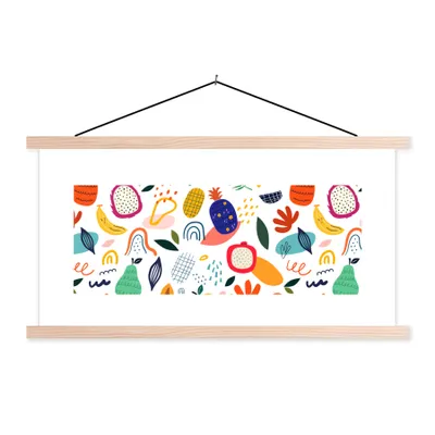 Produktbild von MuchoWow® Textilposter Obst - Muster - Ananas - Tropisch 120x60 cm mit holzfarbenen Rahmen - Klemmleiste