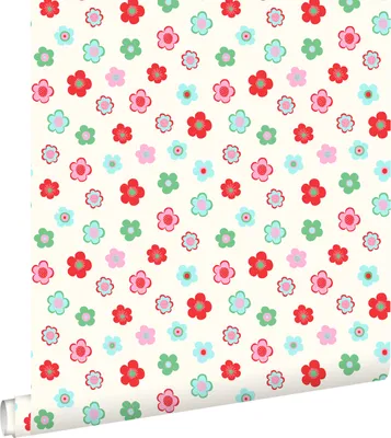 Immagine prodotto di ESTAhome carta da parati fiori retrò vintage blu chiaro, verde e rosso 53 cm x 10.05 m
