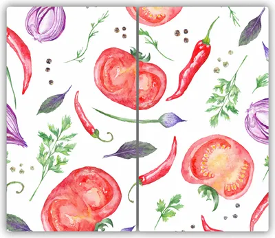 Produktbild von Tulup Glas-Herdabdeckplatte - 2x30x52cm - Glaskeramikkochfeld-Abdeckung Spritzschutz Zweiteilig Tomaten und Gewürze