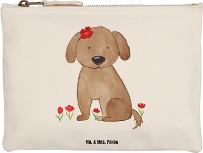 Produktbild von Mr. & Mrs. Panda Stoffbeutel Hund Dame Größe M - Weiß - Geschenk, Niedlich, kosmetiktäschchen, Pouch, Hunde, Schminktäschchen, Etui, Kulturbeutel, Liebe, Hundeliebe