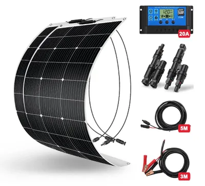 Immagine prodotto di Pannello solare monocristallino flessibile da 200W, impermeabile, ideale per camper, imbarcazioni e sistemi a 12V