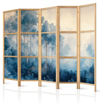 Produktbild von Muralo Japanischer PARAVENT 5-teilig Raumteiler klappbar PREMIUM-Vliesleinwand BLAUER WALD für Wohnzimmer 225cmx172cm