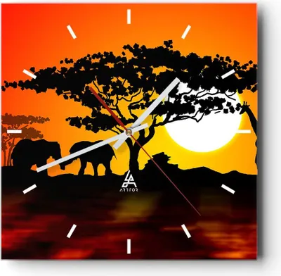 Produktbild von Wanduhr - Quadrat - Glasuhr - Tiere Safari Savanne Giraffe - 40x40cm - Schleichendes Uhrwerk - Lautlos - zum Aufhängen bereit - Dekoration Modern - Wanddekoration aus Glas - C3AC40x40-0539