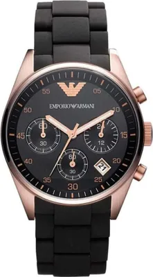 A close-up studio shot of an Emporio Armani watch.