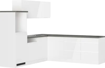 Produktbild von Winkelküche 240/240 cm in Hochglanz weiß, Arbeitsplatte Betonoptik MARSEILLE-03
