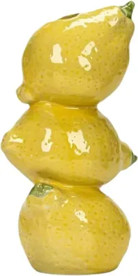 Produktbild von Keramische Vase mit Zitronen-Design - Dekorative Blumenvase - Handgeglättet - 8x8x19 cm - Gelb