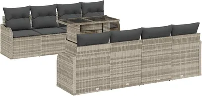 Produktbild von vidaXL Gartensofa-set 9 Stk. 8-Sitzanzahl Hellgrau Poly Rattan