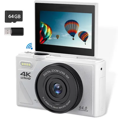 Immagine prodotto di ZELURXX fotocamera 4K con schermo ribaltabile da 3 pollici, fotocamera digitale WiFi con zoom 18X e autofocus, idea regalo per i bambini