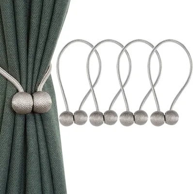 Produktbild von 4 Raffhalter mit Magneten, Klemme zum Halten Ihrer Vorhänge oder Gardinen, für Zuhause, Büro, Dekoration- Grau