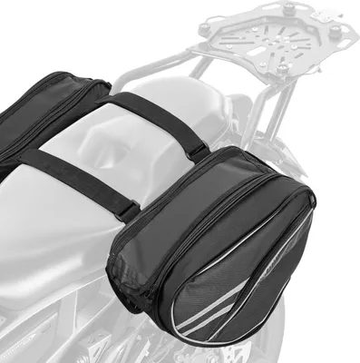 Produktbild von Motorrad-Satteltaschen - Seitentaschen Set 2x15 L - Mit wasserfester Regenhülle - Inkl. Befestigungsgurte - Universal für die meisten Motorräder - Gepäcktaschen