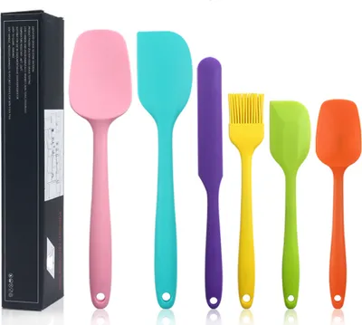 Produktbild von 6-teiliges Silikonspatel-Set zum Backen und Kochen mit einfachen Aufbewahrungslöchern zum Aufhängen, ergonomische Gummispatel-Utensilien zum Backen in der Küche
