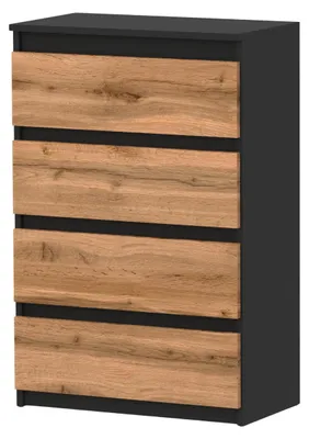 Produktbild von Kommode „HIT“, 4 Schubladen, 60 cm, Mattschwarz/Wotan-Eiche