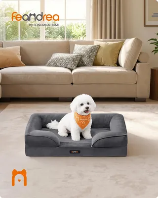 Produktbild von FEANDREA Orthopädisches Hundebett M, abnehmbarer Bezug, erhöhte Ränder, rutschfest, waschbar, Haustierbett, dunkelgrau