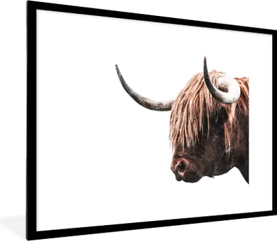Produktbild von MuchoWow® Gerahmtes Poster Schottischer Highlander - Kuh - Hoorn 80x60 cm - Poster mit Schwarzem Bilderrahmen Wandposter Rahmen Foto Bilder - Schlafzimmer-Dekorationen - Fotoposter